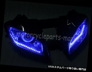 USwbhCg wbhCgv̓}nYZF R6 08-10̂߂LED̃XgbvtĂVg̖ڂgݗĂ܂ Headlight lamp Assembled Blue Angel Eyes with LED Strips For Yamaha YZF R6 08-10