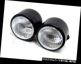 USヘッドライト ブラックレトロツインラウンドヘッドライトハーレーヤマハホンダストリートファイターバイク Black Retro Twin Round Headlight Harley Yamaha Honda Street Fighter motorcycle