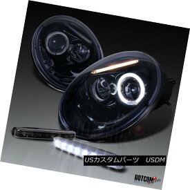 ヘッドライト Glossy Black For 1998-2005 VW Beetle Smoke Halo Projector Headlights+LED DRL Fog 1998-2005 VWビートルスモークハロープロジェクターヘッドライト+ LED DRLフォグ用グロスブラック
