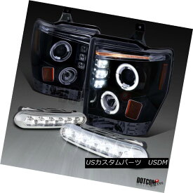 ヘッドライト Glossy Black 2008-2010 F250 F350 F450 Halo Projector Headlights+LED DRL Fog Pair 光沢ブラック2008-2010 F250 F350 F450ハロープロジェクターヘッドライト+ LED DRLフォグペア
