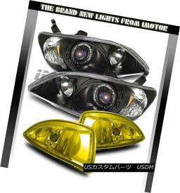 ヘッドライト 04-05 Honda Civic Coupe /Sedan Halo Projector Black Headlights /Yellow Fog Lamps 04-05ホンダシビッククーペ/セダンハロープロジェクターブラックヘッドライト/イエローフォグランプ