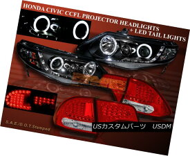 ヘッドライト 06-11 HONDA CIVIC 4DR BLK PROJECTOR HALO HEADLIGHTS CCFL G2+ RED LED TAIL LIGHTS 06-11ホンダシビック4DR BLKプロジェクターハローヘッドCCFL G2 +赤LEDテールライト