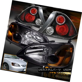 ヘッドライト For 2001-2003 Honda Civic 2Dr Coupe JDM Black Headlights W/ Halo Rim Tail Lights 2001?2003年ホンダシビック2DrクーペJDMブラックヘッドライトW /ハローリムテールライト