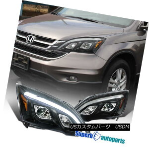 ヘッドライト 07-11 Fit Honda CRV CR-V Black LED DRL Projector Headlights Replacement Pair 07-11ホンダCRV CR-VブラックLED DRLプロジェクターヘッドライト交換用の適合
