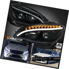 ヘッドライト 2008-2011 Benz W204 C-Class Black DRL Strip LED Signal Projector Headlights Pair 2008-2011ベンツW204 CクラスブラックDRLストリップLEDシグナルプロジェクターヘッドライトペア