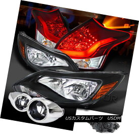 ヘッドライト 12-14 Focus Black Amber Headlights+Clear Fog Lamps+Red LED Tail Brake Lights 12-14フォーカスブラックアンバーヘッドライト+ Cle arフォグランプ+レッドLEDテールブレーキライト