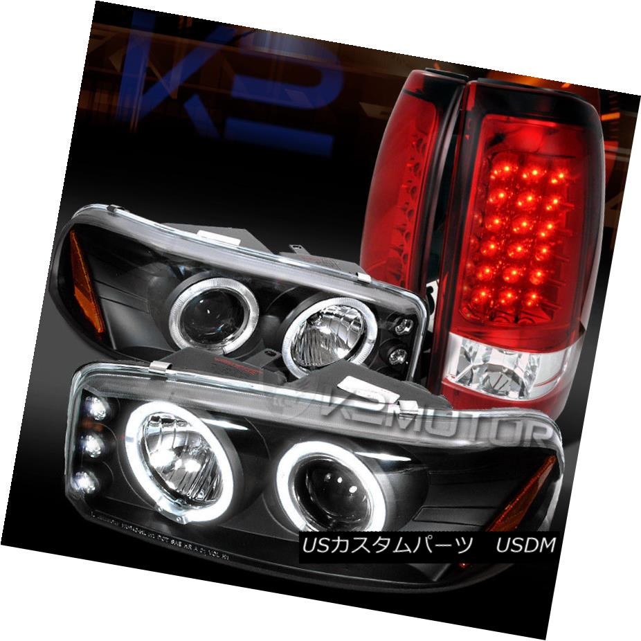 最大78％オフ！ヘッドライト 99-03 GMC Sierra Black LED Halo Projector Headlights Red LED Tail Lamps 99-03 GMC Sierra Black LEDハロープロジェクターヘッドライト レッドLEDテールランプ
