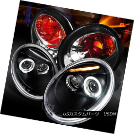 ヘッドライト Fit 98-05 Beetle Black Halo LED Projector Headlights+Tail Lamps フィット98-05ビートルブラックハローLEDプロジェクターヘッドライト+タイ lランプ