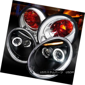 ヘッドライト Fit 98-05 Beetle Black Halo LED Projector Headlights+Clear Tail Lamps フィット98-05ビートルブラックハローLEDプロジェクターヘッドライト+ Cle arテールランプ