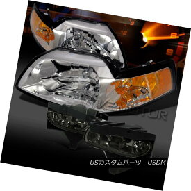 ヘッドライト 99-04 Mustang GT Chrome Amber Headlights+Smoke Lens Bumper Fog Lamps 99-04 Mustang GTクロームアンバーヘッドライト+スモール レンズレンズバンパーフォグランプ