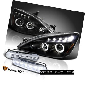 ヘッドライト For 03-07 Accord Halo LED Projector Black Headlights+White LED DRL Fog Lamp 03-07 Accord Halo LEDプロジェクター用ブラックヘッドライト+ Whi te LED DRLフォグランプ