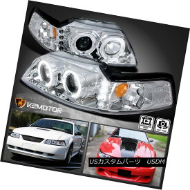 ヘッドライト 1999-2004 Ford Mustang Chrome Halo LED Projector Headlights Set 1999-2004フォードマスタングクロムハローLEDプロジェクターヘッドライトセット