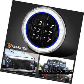 ヘッドライト 7" Black Halo LED DRL Blue Rim Projector Beam Headlight Head Lamp Jeep Wrangler 7 "ブラックハローLED DRLブルーリムプロジェクタービームヘッドライトヘッドランプジープラングラー