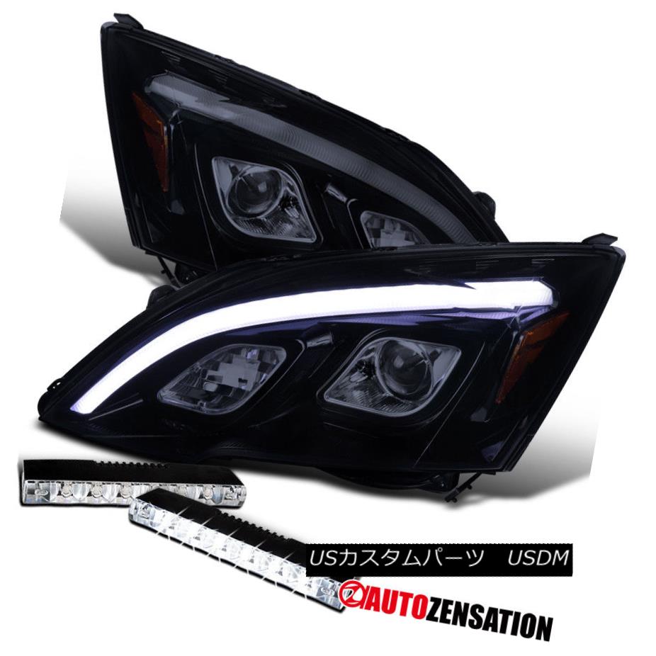 ヘッドライト For 07-11 Honda CRV Glossy Black Projector Headlights 6-LED DRL Fog Lamps Pair 07-11ホンダCRV光沢ブラックプロジェクターヘッドライト  6-L   ED DRLフォグランプペア