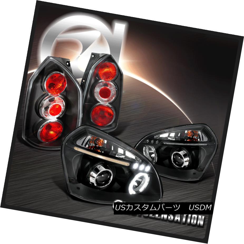 ヘッドライト Fit Hyundai 05-09 Tucson Black LED Halo Projector Headlights Rear Tail Lamps フィットヒュンダイ05-09ツーソンブラックLEDハロープロジェクターヘッドライト リア  rテールランプ