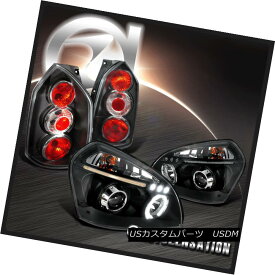 ヘッドライト Fit Hyundai 05-09 Tucson Black LED Halo Projector Headlights+Rear Tail Lamps フィットヒュンダイ05-09ツーソンブラックLEDハロープロジェクターヘッドライト+リア rテールランプ