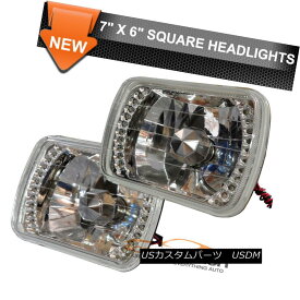 ヘッドライト 7X6 LED Square Headlights Head Lamps Clear Diamond WithH4 Bulbs Pair For Dodge 7X6 LEDスクエアヘッドライトヘッドランプクリアダイヤモンドWithH4バルブペアドッジ用