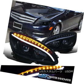 ヘッドライト 08-11 Benz W204 C-Class Glossy Black Projector Headlights w/ LED Signal Lamps 08-11ベンツW204 Cクラスグロッシーブラックプロジェクターヘッドライト（LEDシグナルランプ付）