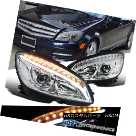 ヘッドライト 08-11 Benz W204 C-Class Clear Projector Headlights Lamps w/ LED DRL &amp; Signal 08-11ベンツW204 CクラスクリアプロジェクターヘッドランプLEDランプ付DRL＆amp; 信号