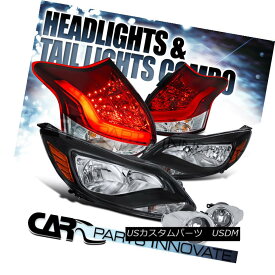 ヘッドライト For US / Canadian 12-14 Ford Focus Black Headlights+Fog Lamp+Red LED Tail Light 米国/カナダ向け12-14フォードフォーカスブラックヘッドライト+フォグランプ+レッドLEDテールライト