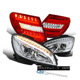 ヘッドライト 08-11 Benz W204 Clear LED Projector Headlights+Red LED Tail Lights Brake Lamps 08-11ベンツW204クリアLEDプロジェクターヘッドライト+レッドLEDテールライトブレーキランプ