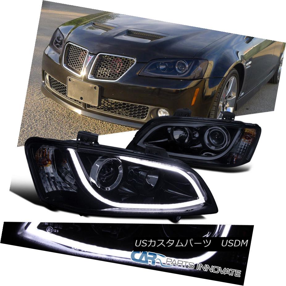 ヘッドライト Glossy Black 08-09 Pontiac G8 LED DRL Strip Bar Projector Headlights Head Lamps 光沢のある黒08-09ポンティアックG8 LED DRLストリップバープロジェクターヘッドライトヘッドランプ ヘッドライト