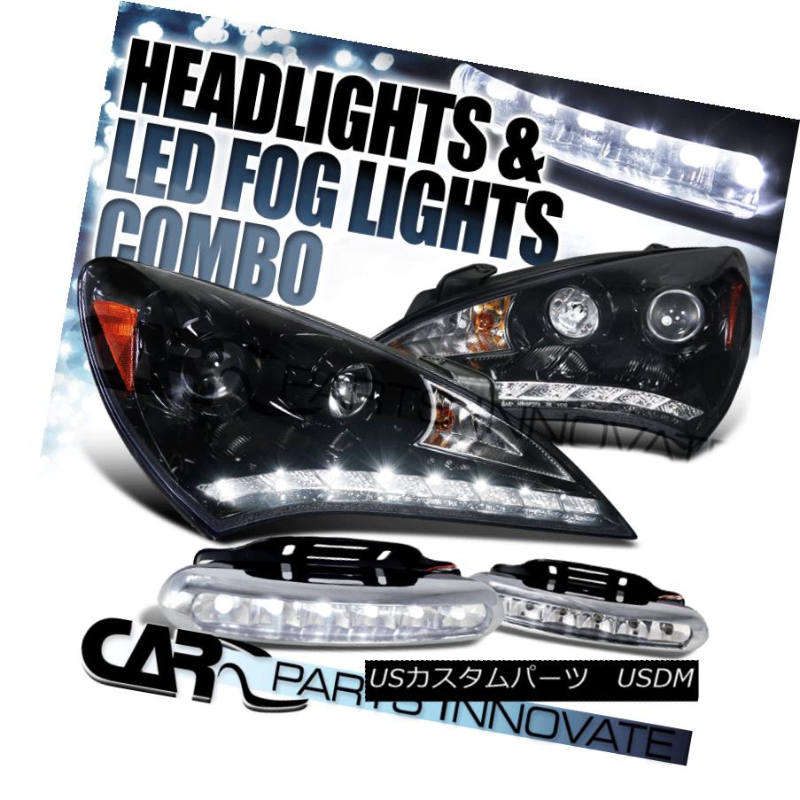 ヘッドライト For 10-12 Genesis Coupe Glossy Black SMD DRL Projector Headlights 6-LED Fog Lamp 10-12ジェネシスクーペ光沢ブラックSMD DRLプロジェクターヘッドライト  6-L   EDフォグランプ