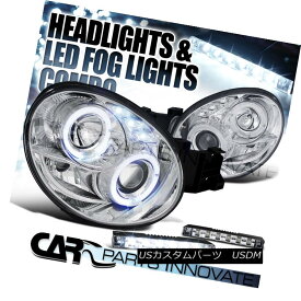 ヘッドライト For 02-03 Impreza WRX Chrome Twin Halo Projector Headlights+6-LED Fog Lamps 02-03インプレッサWRXクロムツインハロープロジェクターヘッドライト+ 6-L EDフォグランプ用