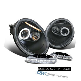 ヘッドライト For 98-05 VW Beetle Black Halo Projector Headlights+Clear 6-LED Fog Bumper Lamps 98-05 VWビートルブラックハロープロジェクターヘッドライト+ Cle ar 6-LEDフォグバンパーランプ