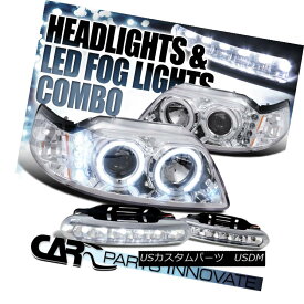 ヘッドライト Ford 99-04 Mustang Chrome Twin Halo Projector Headlights+6-LED Fog Lamps フォード99-04ムスタングクロムツインハロープロジェクターヘッドライト+ 6-L EDフォグランプ