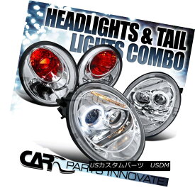 ヘッドライト For 1998-2005 VW Beetle Chrome Halo LED Projector Headlights+Tail Lamps 1998-2005 VWビートルクロームハローLEDプロジェクターヘッドライト+タイ lランプ用