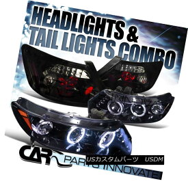 ヘッドライト Piano Black For 06-11 Civic 2Dr Coupe Halo Projector Headlight+Tail Lamp Smoke ピアノブラック06-11シビック2Drクーペハロープロジェクターヘッドライト+テールランプスモーク