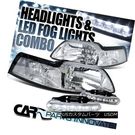 ヘッドライト 99-04 Ford Mustang GT Chrome Clear Headlights+6-LED Bumper Fog Lamps 99-04 Ford Mustang GTクロームクリアヘッドライト+ 6-L EDバンパーフォグランプ