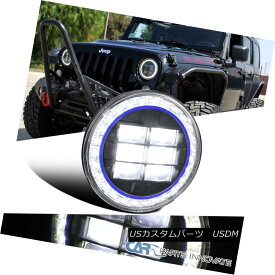 ヘッドライト 1PC 7" Round Black White LED Halo Blue Rim Projector Headlight Lamp Wrangler TJ 1PC 7 "ラウンドブラックホワイトLEDハローブルーリムプロジェクターヘッドライトランプラングラーTJ