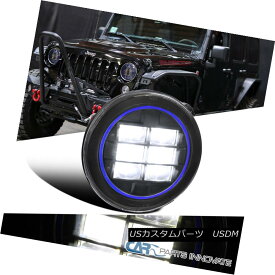 ヘッドライト 1PC 7" Round Black White LED Blue Rim Projector Headlight Lamp Wrangler TJ 1PC 7 "ラウンドブラックホワイトLEDブルーリムプロジェクターヘッドライトランプラングラーTJ