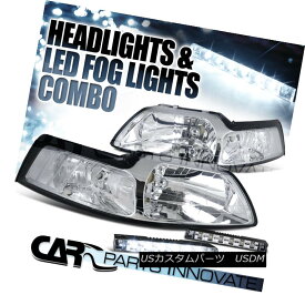 ヘッドライト Ford 99-04 Mustang GT Euro Chrome Clear Headlights+6-LED Bumper Fog Lamps Ford 99-04 Mustang GTユーロクロームクリアヘッドライト+ 6-L EDバンパーフォグランプ