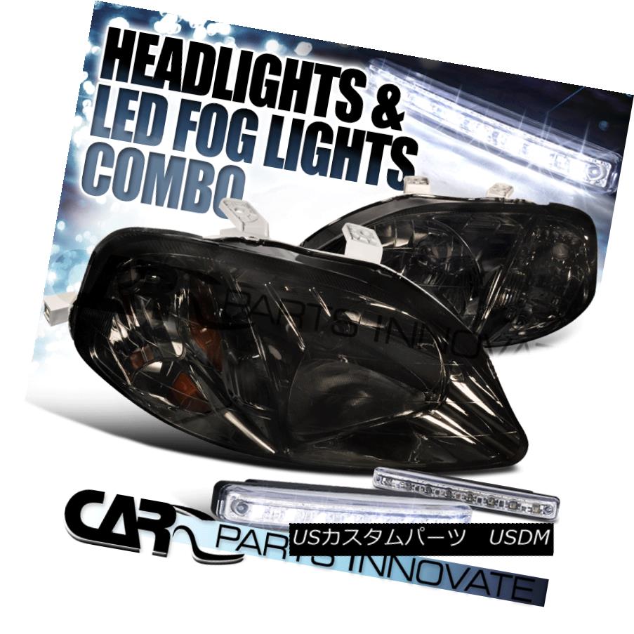 ヘッドライト For Honda 99-00 Civic 2/3/4Dr Smoke Crystal Tinted Headlights+8-LED Fog Lamps ホンダ99-00シビック2/3 / 4Drスモーククリスタルティントヘッドライト+ 8-L  EDフォグランプ ヘッドライト