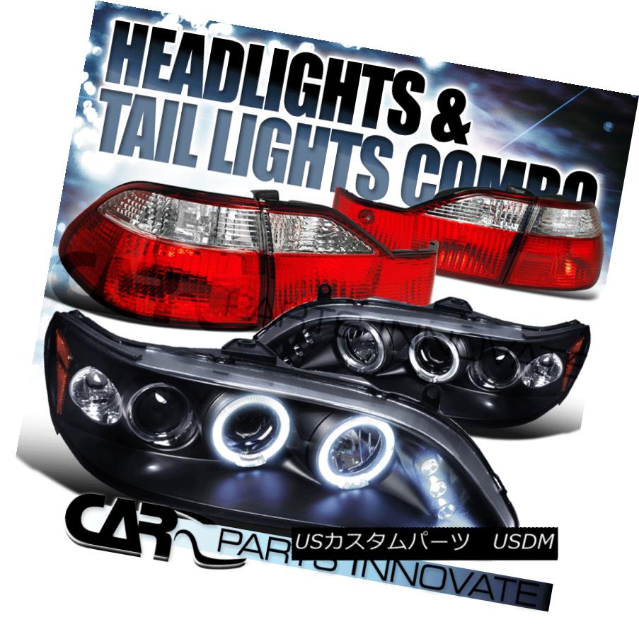 テールライト Fit 98-00 Accord 4Dr Black Halo LED Projector Headlight Red Clear Tail Lamps フィット98-00アコード4DrブラックハローLEDプロジェクターヘッドライト レッドクリアテールランプ