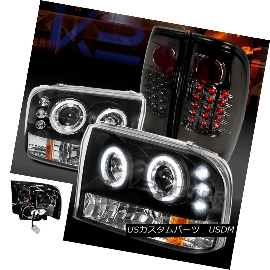 テールライト 99-04 F250 350 450 550 Black Halo Projector Headlights Smoke LED Tail Lamps 99-04 F250   350 450  50ブラックハロープロジェクターヘッドライト スモーキー ke LEDテールランプ