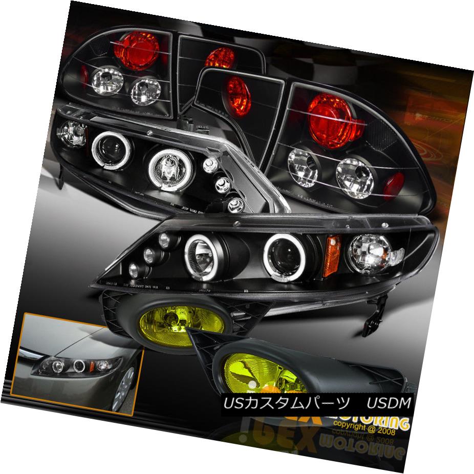 テールライト 09-11 Honda Civic 4Dr Halo Projector LED Headlight Black W  Tail Light  Fog Lamp 09-11ホンダシビック4DrハロープロジェクターLEDヘッドライトブラックW  テールライト フォグランプ