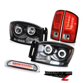 テールライト 07-08 Dodge Ram 1500 ST Red Tail Lights Inky Black Headlamps High STop Lamp Cool 07-08ダッジラム1500 STレッドテールライトインキブラックヘッドランプハイSTOPランプクール