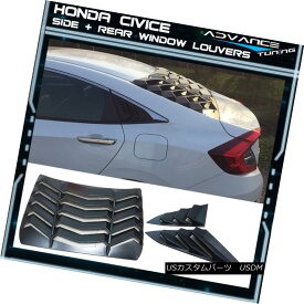 エアロパーツ For 16-18 Honda Civic Sedan Rear + Side Pair Window Louvers Black ABS 16-18ホンダシビックセダンリア+サイドペアルーバーブラックABS