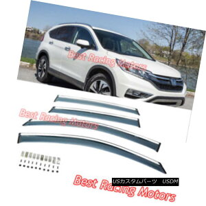 GAp[c JDM Style Side Window Visors + Chrome Molding Trims + Clips Fit 12-16 Honda CR-V JDMX^C̃TChEBhEoCU[+N[[fBOg+Nbv12-16 Honda CR-VɓK