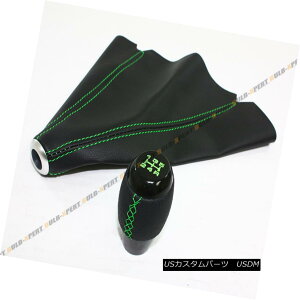 �G�A���p�[�c 5 SPEED LEATHER MANUAL SHIFTER KNOB + SHIFT BOOT W/ GREEN STITCH FOR KIA MODEL 5�X�s�[�h�E���U�[�E�}�j���A���E�V�t�^�[�E�m�u+�V�t�g�E�u�[�c/�O���[���E�X�e�b�`�E�L�A�E���f�� �y���s�A���i