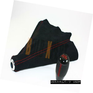 GAp[c FIT FOR 350Z 370Z BLK 6 SPEED SHIFTER KNOB + SUEDE SHIFT BOOT W/ RED STITCHING 350Z 370Z BLK 6Xs[hEVt^[mu+XG[hEVtgEu[cW / RED STITCHING