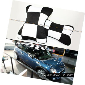 GAp[c PAIR BLK WHITE CHECKERED FLAG HEAD REST CUSHION PILLOW FOR 2002-2015 MINI COOPER yA̔`FbNꂽtbOwbh̃NbV̖2002N2015Ñ~jN[p[
