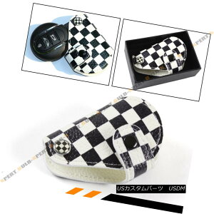GAp[c FOR 08-18 MINI COOPER BLK WHITE CHECKERED FLAG LOGO LEATHER KEY FOB HOLDER POUCH 08-18 MINI COOPER BLACK WHITE`FbJ[tbOSU[L[z_[z_[|[`