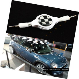 エアロパーツ Mini Cooper S White Checkered Flag Retractable Audio 3.5MM Jack Cable Aux Cord ミニクーパーSホワイトチェッカーフラッグリトラクタブルオーディオ3.5MMジャックケーブルAUXコード