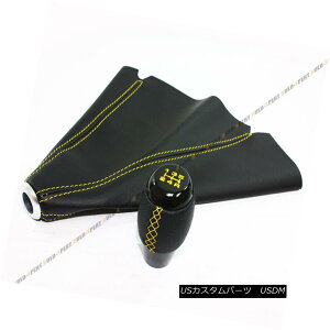 GAp[c M10 X 1.25 BLK 5 SPEED LEATHER SHIFT KNOB W/ YELLOW STITCHING+ JDM LEATHER BOOT M10 X 1.25 BLK 5Xs[hEU[EVtgEmu/CG[EXeBb`+ JDMU[Eu[c