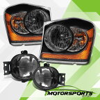 フォグライト 2004-2006 Dodge Durango Black Headlights + Smoke Fog Lights Combo Set 2004-2006 Dodge Durangoブラックヘッドライト+スモークフォグライトコンボセット